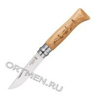 товар Нож Opinel №8 Animalia, нержавеющая сталь, рукоять дуб, гравировка заяц